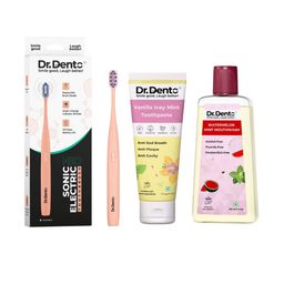 Dr.Dento Set Of 3 Icey Mint Toothpaste- 125 ml & Mint Mouthwash- 300 ml With Toothbrush-picture-49