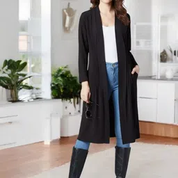 ZEUGEN Women Solid Longline Shrug-picture-29