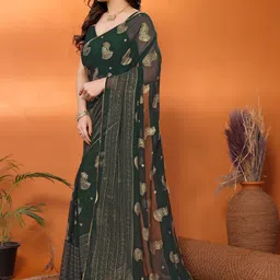 DIVASTRI Women Green Ethnic Motifs Poly Georgette Saree With Foil Work & Tassel image 2