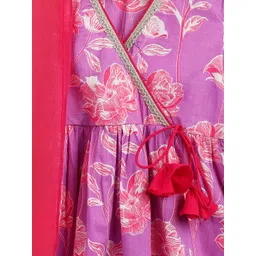 Campana Girls Floral Printed Angrakha Pure Cotton Kurta with Sharara & Dupatta image 2