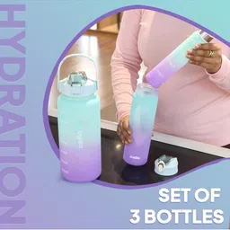 Mebo Green & Purple Set of 3 Plastic Solid Water Bottle image 5