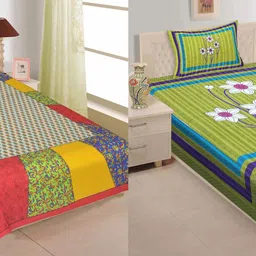 ubania collection Cotton Single Flat 140 TC Jaipuri Prints Bedsheet-picture-20