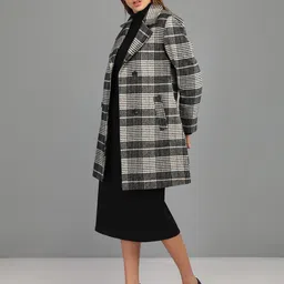 honnete 100 % Polyester Checkered Coat For Women-picture-33