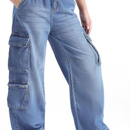 ARIAS By LARA DUTTA Girls Baggy Fit Mid-Rise Light Fade Cotton Cargo Styles Jeans-picture-3