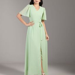 20Dresses Solid V Neck Flared Sleeve Georgette Maxi Dress-picture-17