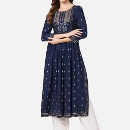 ASHRU Women Geometric Striped Flared Sleeves Thread Work Floral Anarkali Kurta-picture-41