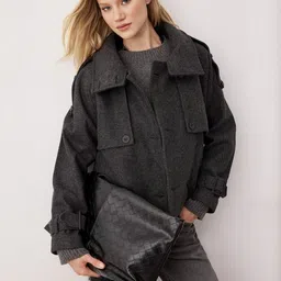 Trendyol Women Textured Double Breasted Mock Collar Overcoat-picture-34