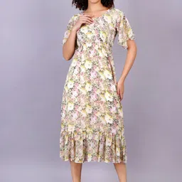 OH MI DIOS Floral Print Georgette A-Line Midi Dress-image-32