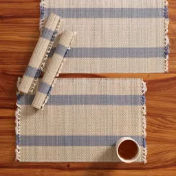 Peepul Tree 4 Pieces Blue & Off White Textured Table Placemats image 3