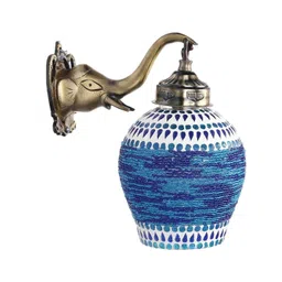 1ST TIME Blue & White Printed Metal Traditional Rectangle Shaped Wall Lamp image 4