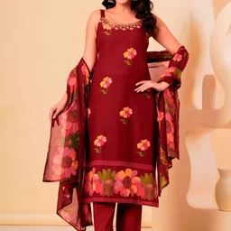 The Kapas Women Floral Printed Regular Thread Work Pure Cotton Kurta with Trousers & With Dupatta-picture-10