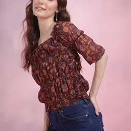 DressBerry Floral Print Smocked Puff Sleeve Top image 5