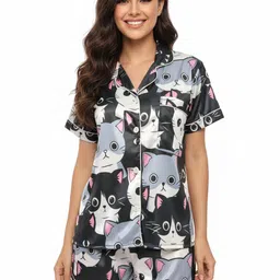RioDeBella Women Graphic Printed Lapel Collar T-shirt Nightdress-picture-30