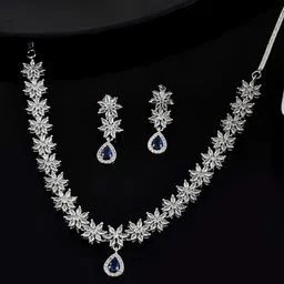 Jewels Nest Stainless Steel Silver-Plated American Diamonds Studded Floral Jewellery Set-picture-12