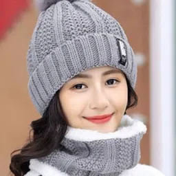 highever Combo Woolen Beanie Caps with Scarf Set soft Warm fur Lining for girls|Women Beanie image 3