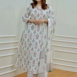 Anouk Rustic Floral Printed V-Neck Straight Kurta With Trousers & Dupatta-picture-13
