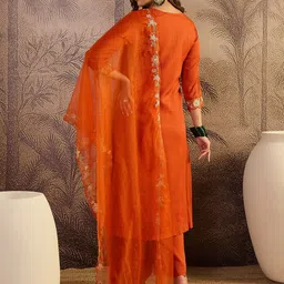 Sangria Floral Embroidered Kurta & Trousers with Dupatta Set image 3