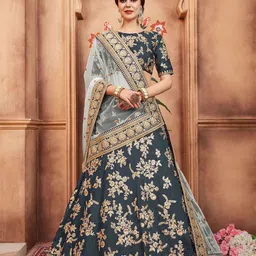 ODETTE Embroidered Semi-Stitched Lehenga & Blouse With Dupatta image 1