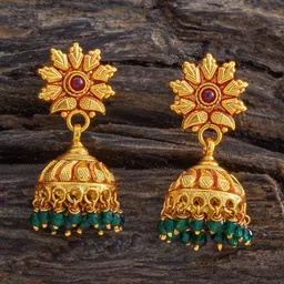 Kushal's Fashion Jewellery 92.5 Pure Silver Gold-Plated Dome Shaped Jhumkas Earrings-picture-45