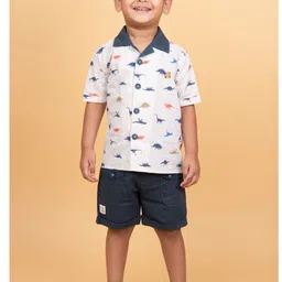 LITTLE COLLARS Boys Printed Short Sleeves Pure Cotton Shirt with Shorts-image-11