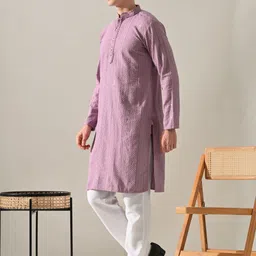 KUNDALI KAKSHAY Men Regular Thread Work Kurta with Pyjamas-picture-32