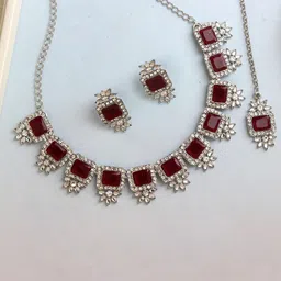 Atasi International Silver-Plated American Diamond & Crystals Studded Jewellery Set-picture-26