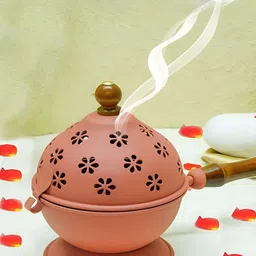 Heaven Decor Pink & Brown Sambrani Loban Burner With Wooden Handle-image-9