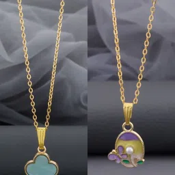 Birado Jewellery Set Of 2 Stainless Steel Gold-Plated Enamelled Pendants With Chain-picture-19