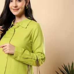 Angkor Women Cotton Long Sleeves Shirt With Trousers Co-Ord Set image 2