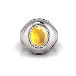 RRVGEM Silver Plated 5.25 Ratti Unheated Untreated Yellow Sapphire Adjustable Ring image 2