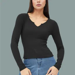 Maheshvi Women Ribbed Sweetheart Neck Long Sleeves Fitted Top-image-56