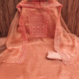 Panzora Floral Embroidered Organza Unstitched Dress Material image 2