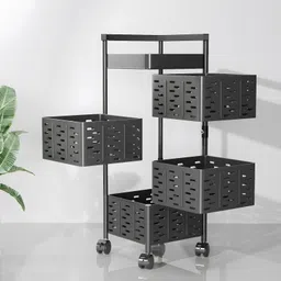kuber industries 4-Layer Kitchen Trolley With 360 Rotation For Bathroom, Bedroom (Black) Steel Kitchen Trolley-picture-21