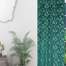 GEET CREATIONS Blue & Gold Floral Printed Room Darkening Long Door Curtain-image-53