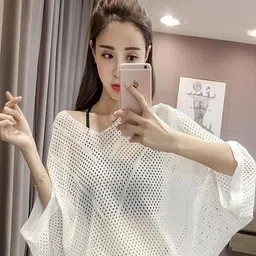 KPOP Women Pure Cotton Self Design Puff Sleeve Top-picture-30