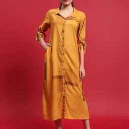 Shree Women Shirt Collar Roll-Up Sleeves Liva Maxi Dress-image-23