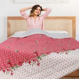 Aura Red & White Ethnic Motifs Microfiber AC Room 300 GSM Double Bed Comforter-image-97