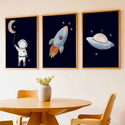 Kotart Navy Blue & White 3 Pieces Cartoon Art Wooden Rectangle Wall Arts-picture-36