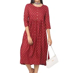 KIZI Women Ethnic Motifs A-Line Midi Dress-image-6