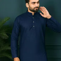 shreeram Men Blue Straight Cotton Kurtas image 5
