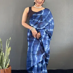 HERE&NOW Tie and Dye Pure Georgette Ready to Wear Leheriya Saree-image-17