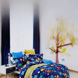 Homybees Navy Blue Dinosaur Printed 220 TC Fitted Single Bedsheet with 2 Pillow Covers image 5