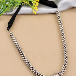 Sangria Silver-Plated Oxidized Kolhapuri Hasli Statement Necklace image 3