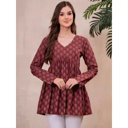 Mizaz Ethnic Motifs Printed Cotton Empire Top image 4