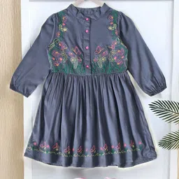BAESD Girls Floral Embroidered Puff Sleeve Cotton Fit & Flare Dress-picture-50