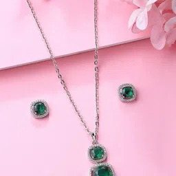 ZENEME Rhodium-Plated American Diamond Stone Studded Jewellery Set-picture-35