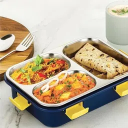moira international 3 Compartment SS Steel Lunch Box | LeakProof |With Spoon &Fork_J1 3 Containers Lunch Box image 5