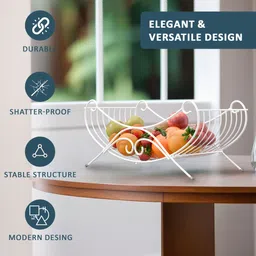 heart home Metal Fruits & Vegetables Basket | White Iron Fruit & Vegetable Basket image 4