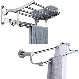 304 High Grade Stainless Steel Folding Towel Rack with Rod Bathroom Accessories Silver Towel Holder-image-29