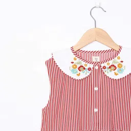 Sangria Girls Striped & Embroidered Cotton Peter Pan Collar A-Line Knee Length Dress image 2